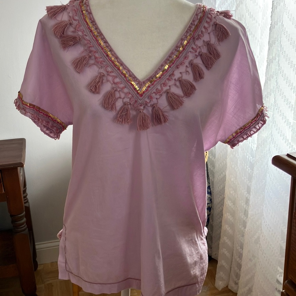 J Crew sequin & tassel tunic top 100% cotton lavender 4